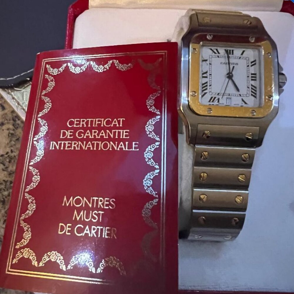 AUTHENTIC CARTIER SANTOS BBC8346 TWO TONE MEN WATCH NEAR PERFECT - Picture 5 of 8